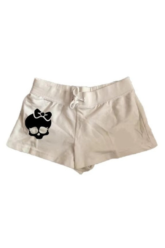 Edgy Punk Skull Print Gothic Shorts