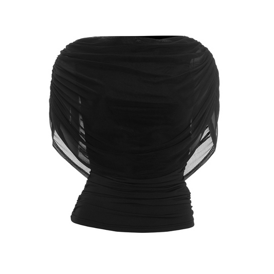 Ruched crewneck mesh solid top | Festival Outfits Women