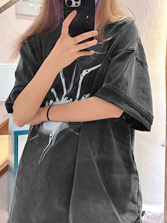 Street Spider Print Oversized Short Sleeve Tee