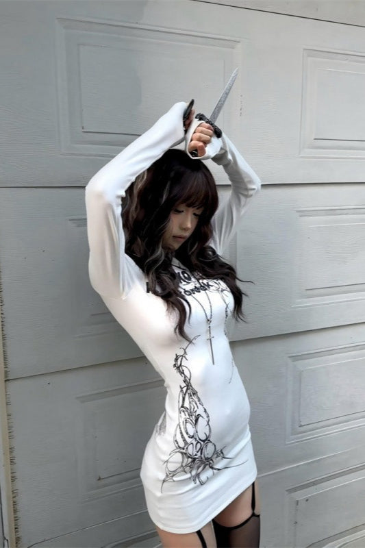 Punk Fitted Long Sleeve Bodycon Mini Dress