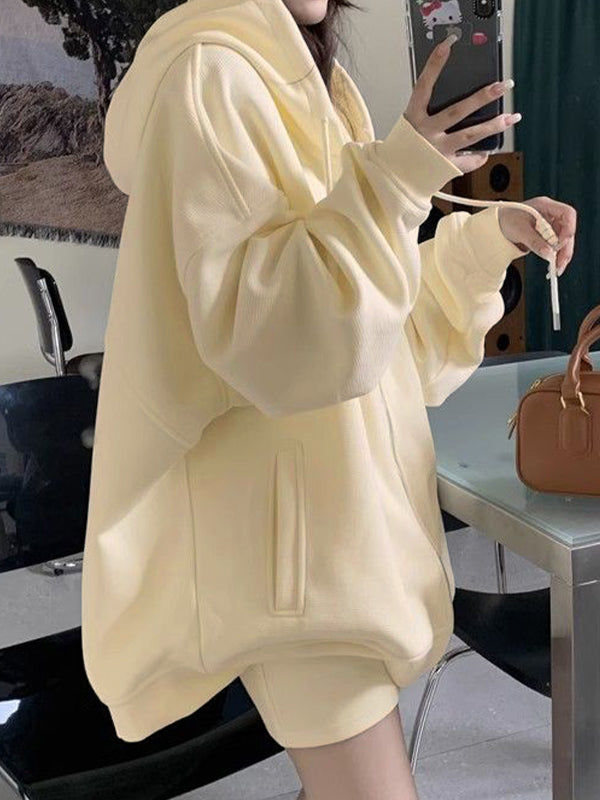 Solid Oversized Hoodie & Mini Skirt Set