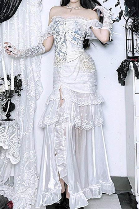 Gothic Court Embroidery High Slit Skirt