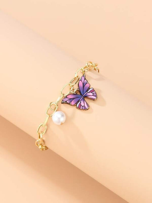 Faux Pearl & Butterfly Charm Bracelet for Women