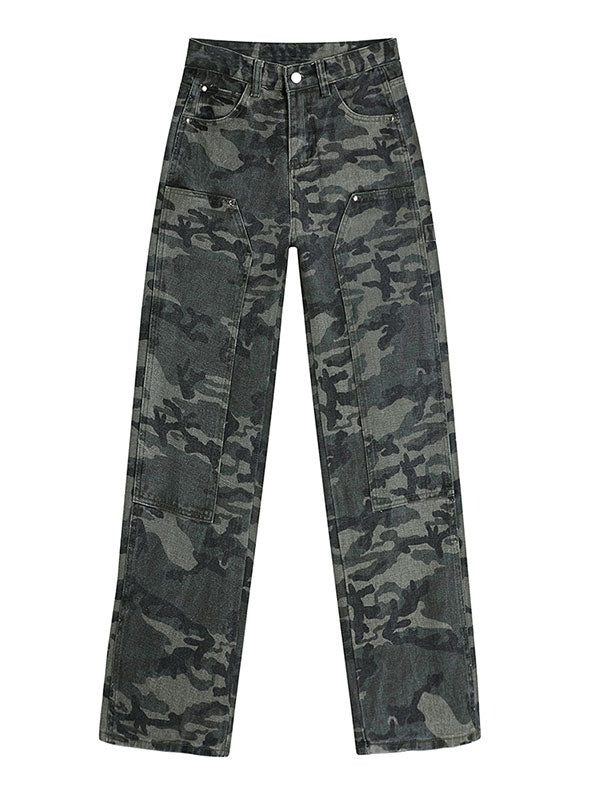 Green Camo Washed Cargo Jeans