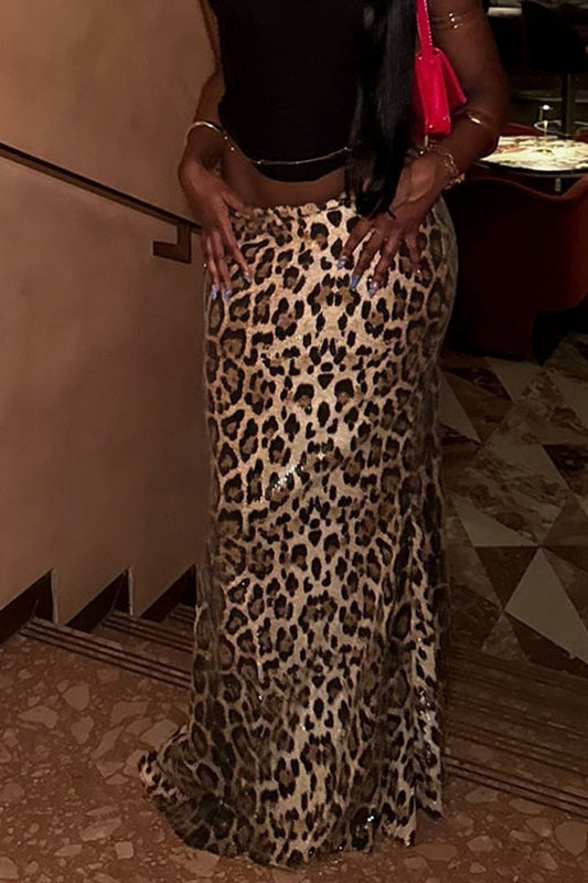 Sequin Leopard Double Layer Skirt