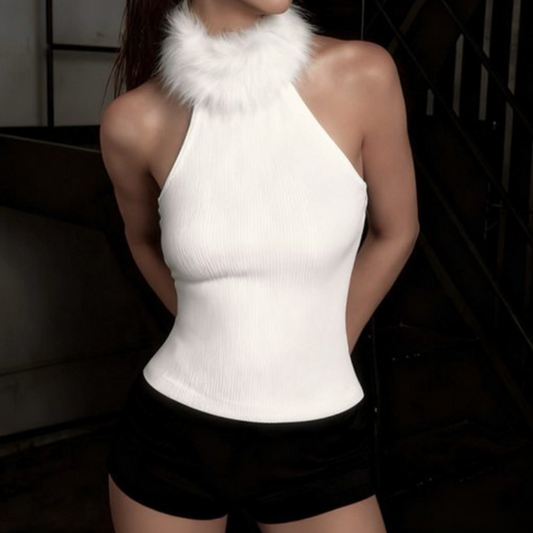High neck fluffy solid top | Festival Outfits Women