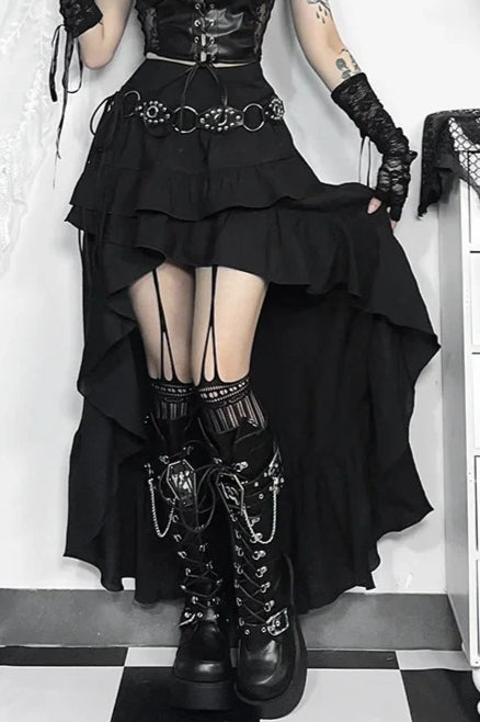 Goth Dark Kawaii Tiered Irregular Hem Skirt