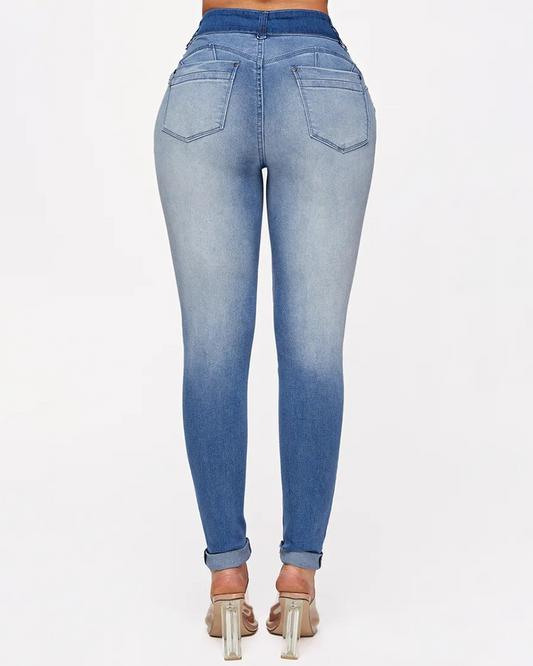 High-Waisted Slim Hip-Lifting Gradient Jeans