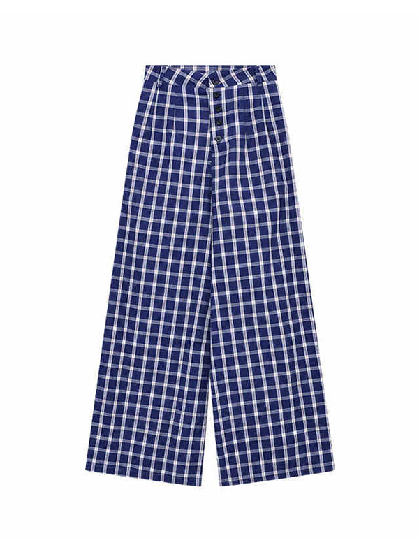 Plaid Print Wide Leg Pants