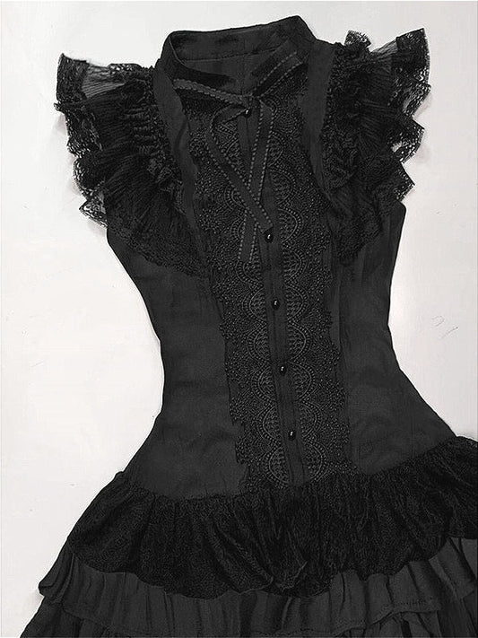 Dark Gothic Lace Patchwork Sleeveless Mini Dress