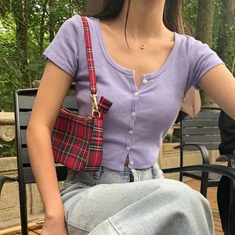 Cute V Neck Short Sleeve Cardigan Button Up Crop Top Tee T-shirt Shirt Kawaii Korean Japanese Harajuku Chinese Retro Streetwear Aesthetic Fashion