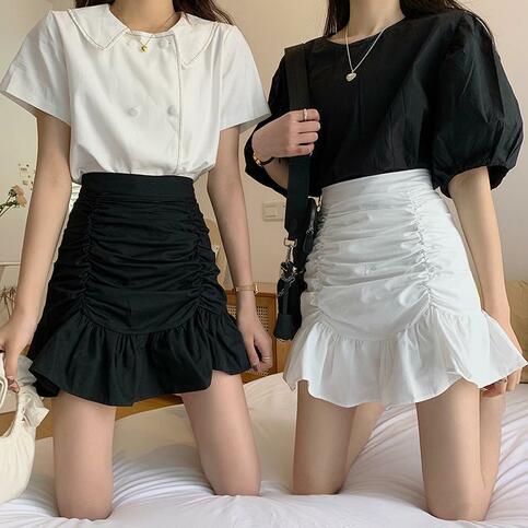 Ruffle Hem Ruched A-Line Skirt