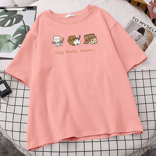 Cat Box Print Short Sleeve T-shirt