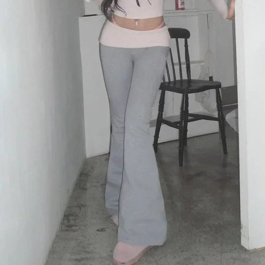 Grey & Pink Patchwork Flare Pants