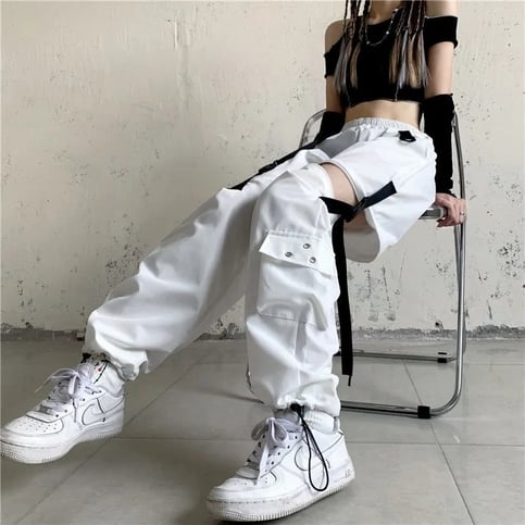 White Ribbon Punk Cargo Pants