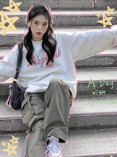 Grey Letter Print Oversized Pullover