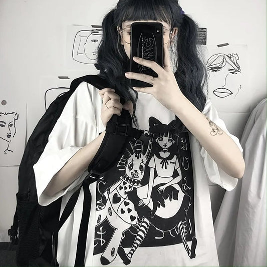 Anime Girl Doll Print Short Sleeve T-shirt