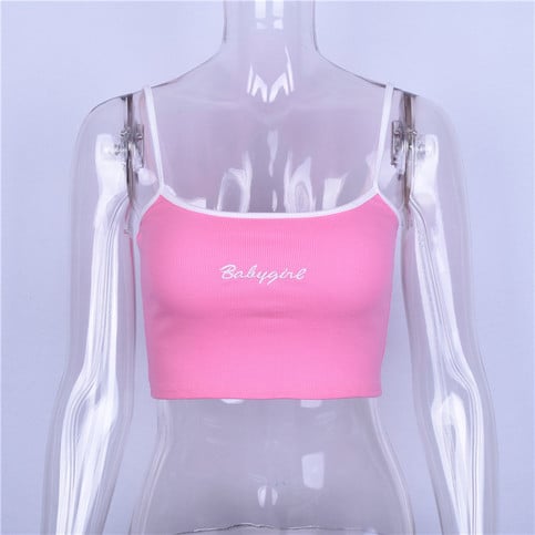 Sexy Pink Babygirl Letter Embroidery Spaghetti Strap Patchwork Crop Top Summer T-shirt E-Girl Kawaii Korean Japanese Harajuku Retro Streetwear Fashion