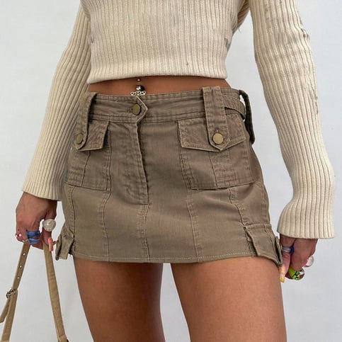 Brown Cargo Pocket Mini Skirt