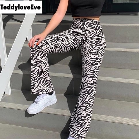 Cute Zebra Animal Print Elegant Pant High Waisted Trouser Bottoms T E-Girl Kawaii Korean Japanese Harajuku Chinese Retro Streetwear Aesthetic