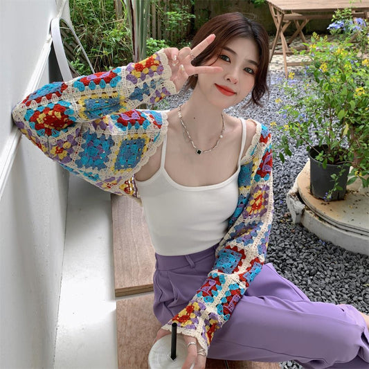 Vintage Colorful Hollow Out Cardigan Sweater