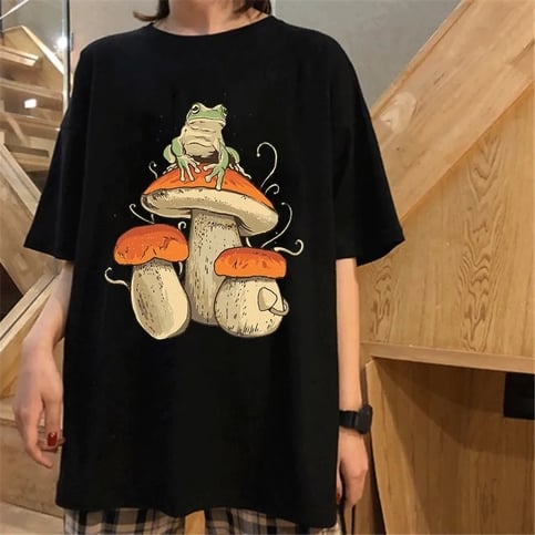 Mushroom Frog Print Short Sleeve T-shirt