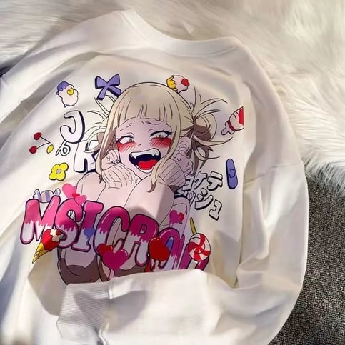 Cute Toga Anime Girl Cartoon Print Oversize Long Sleeve T-shirt Sweater Hoodie Aesthetic Casual Summer E-Girl Kawaii Korean Japanese Harajuku