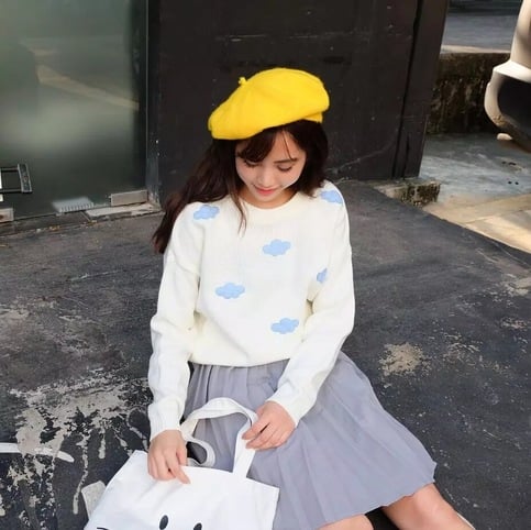 Cute Pastel Cloud Winter Autumn Loose Oversized Casual Knit Sweater Sweatshirt Pullover Jumper Shirt E-Girl Kawaii Korean Japanese Harajuku Streetwear