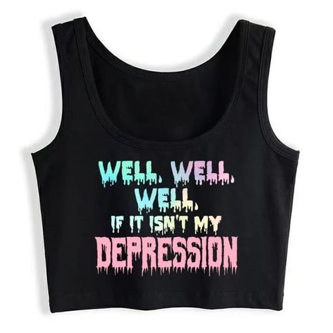 Cute Black Pastel Depression Crop Top Tank Sleeveless Shirt Goth Punk Aesthetic Casual E-Girl Kawaii Korean Japanese Harajuku