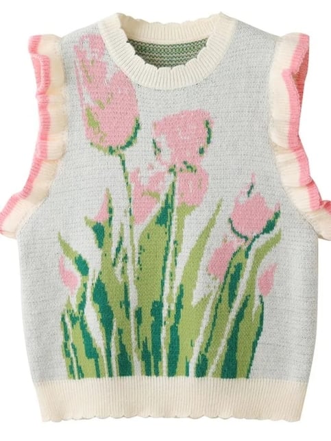 Pink Tulip Ruffle Sweater Vest