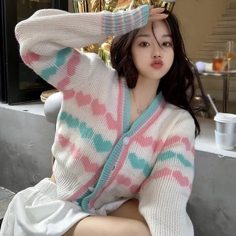Heart Knit Cardigan Sweater
