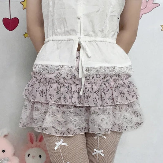 Floral Lace A-Line Chiffon Mini Skirt