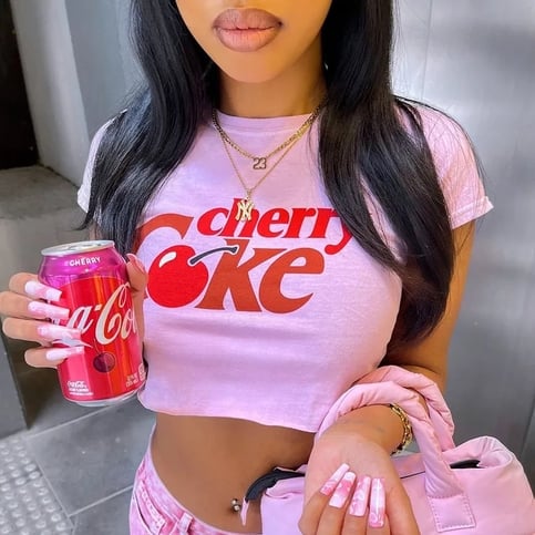 Pink Cherry Soda Print Crop T-shirt