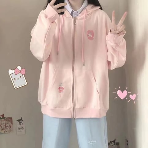 Pink Rabbit Print Oversized Hoodie