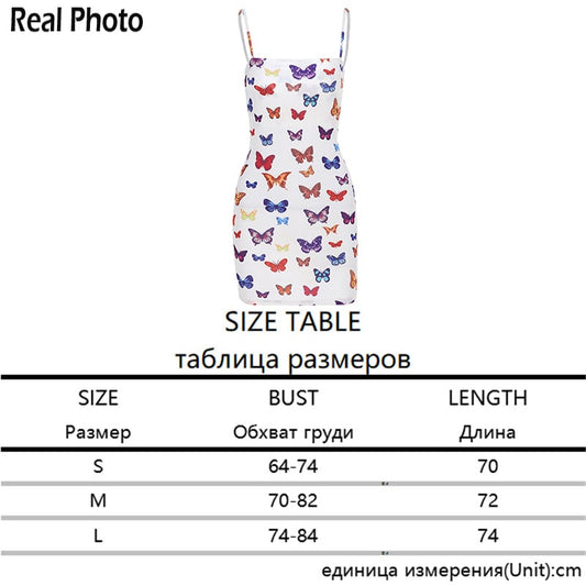 Cute Colorful Rainbow Butterfly Spaghetti Strap Bodycon Mini Dress Party E-Girl Kawaii Korean Japanese Harajuku Chinese Retro Streetwear Aesthetic