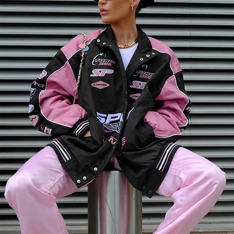 Pink Patchwork Baseball Jacket