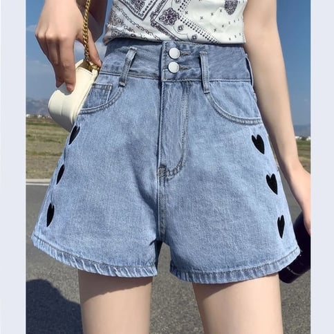 Heart Embroidery Denim Shorts