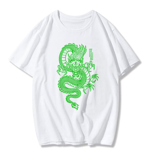 Cute Chinese Dragon Oversized Punk Goth Print Short Sleeve Shirt Tee T-shirt E-Girl Kawaii Korean Japanese Harajuku Chinese Retro Streetwear Aesthetic