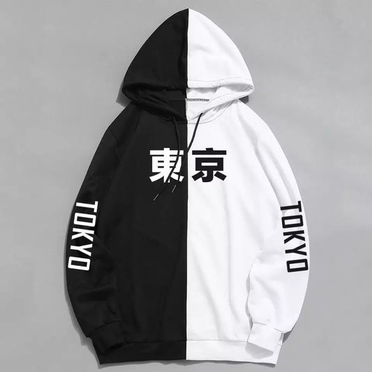 Patchwork Tokyo City Contrast Print Long Sleeve Hoodie Sweater Sweatshirt Pullover E-Girl Kawaii Korean Japanese Harajuku Streetwear