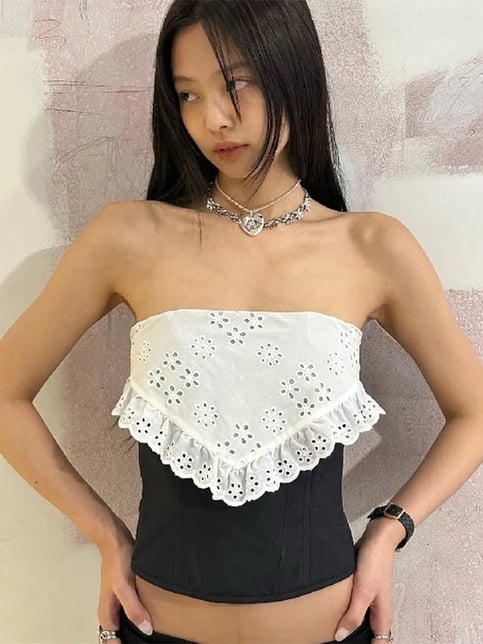 Black & Lace Patchwork Tube Top