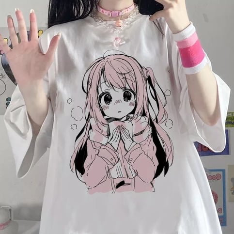 Anime Girl Print Baggy Short Sleeve T-shirt