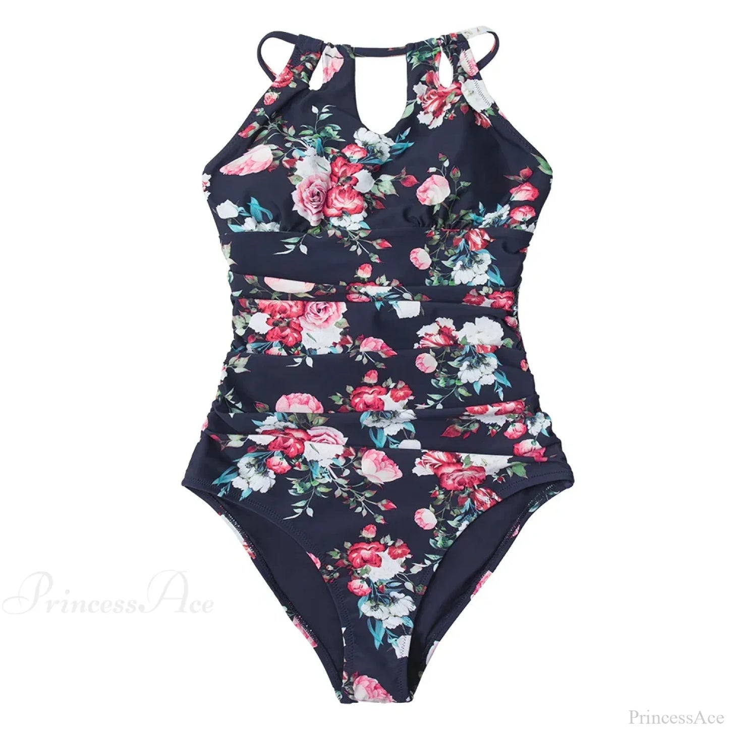 Floral Halter Cutout Lace Up One Piece Set