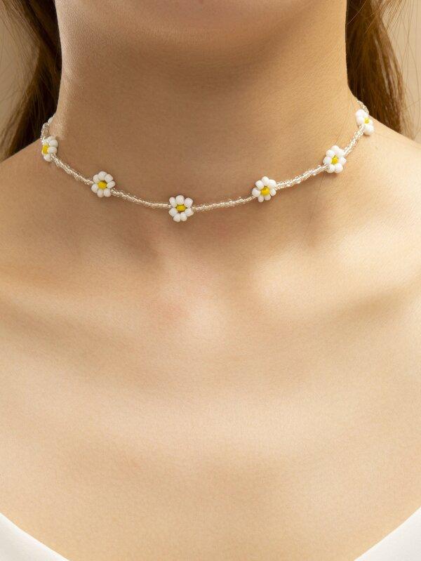 Flower Decor Beaded Necklace for Women