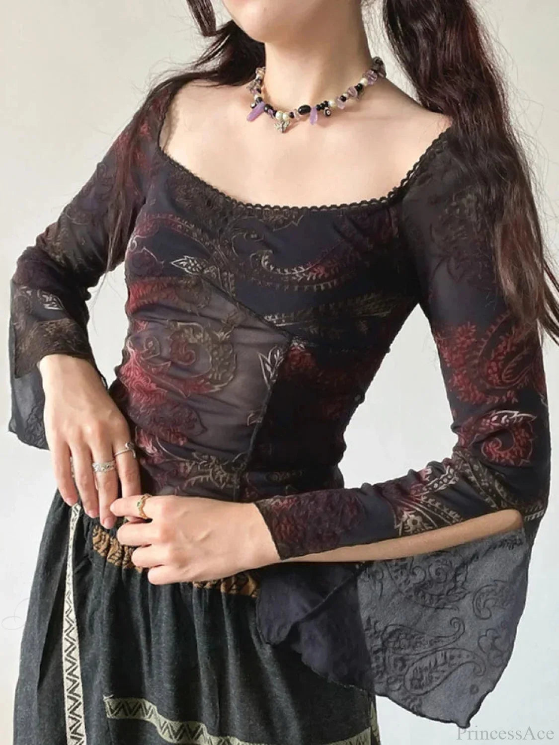 Flower Square Collar Knitted Top