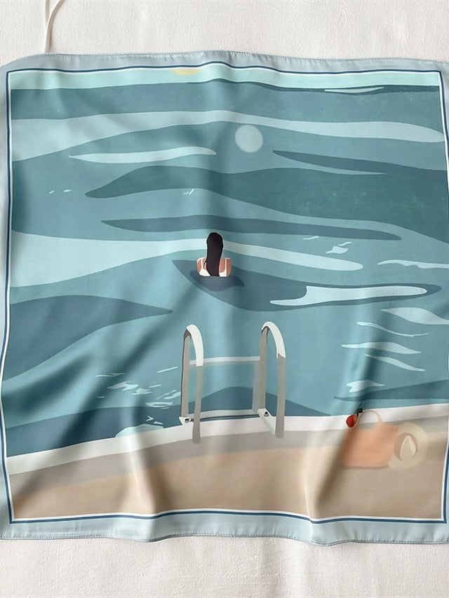 1pcs Vintage Print Neckerchief Satin Headband Shawl Silk 55*55cm Small Square Scarf For Women Head Wraps Girls Hair Bands Bandana Friend Gift for Women