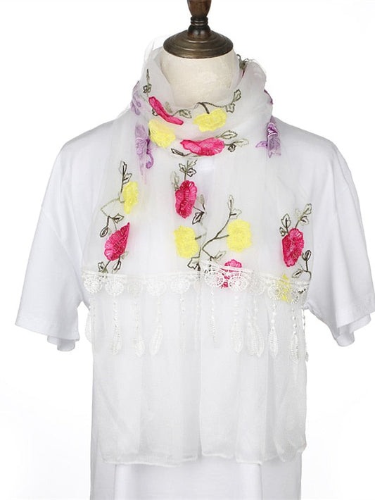 Spring Summer Embroidery Solid Colors Thin Style Hijab Gauze Scarf Women Butterfly Tassel Scarves Daily Dress for Women