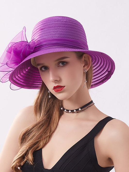 Party Hat Party Wedding Street Mesh Bowknot Ribbon bow Dark Blue Beige Hat Black White Red Green Purple for Women