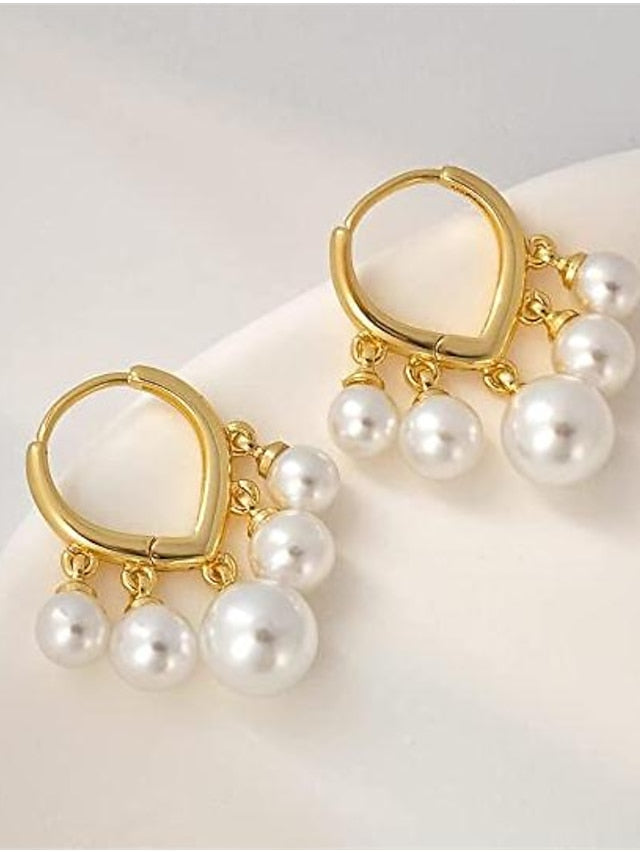 1 Pair Alloy Pearl Hoop Earrings For Birthday Party Evening for Women