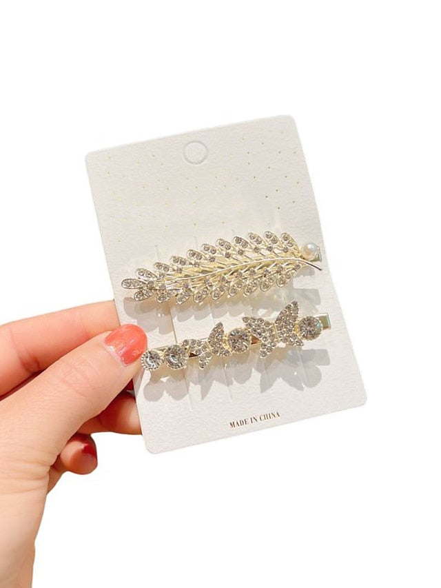2 Pcs Hair Clips for Women and Girls Rhinestone Decorative Bobby Pins Glitter Crystal Flower Hairpin Handmade Metal Barrettes Hair Jewelry Accessories Set for Women