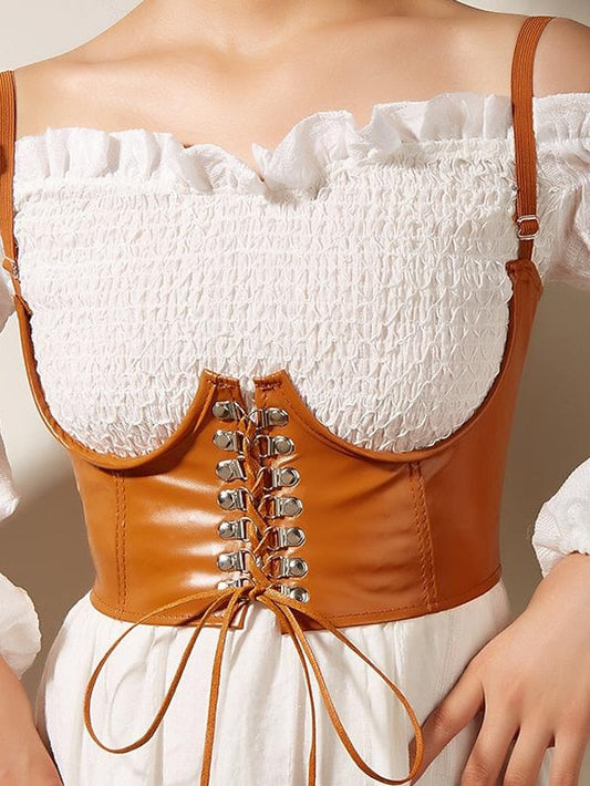 Corset Belt PU Leather Metal Bucke Eyelet Tassle Classic Vintage Retro Wedding Party Green Black Pink khaki for Women